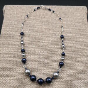 18 Inch Sterling Silver Faux Pearls Chunky Necklace B948